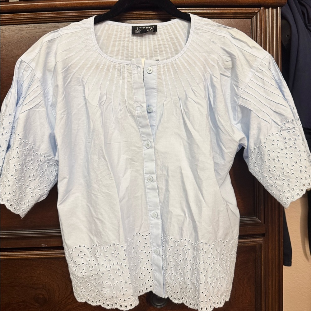 J. Crew Light Blue Eyelet Blouse, NWT, small